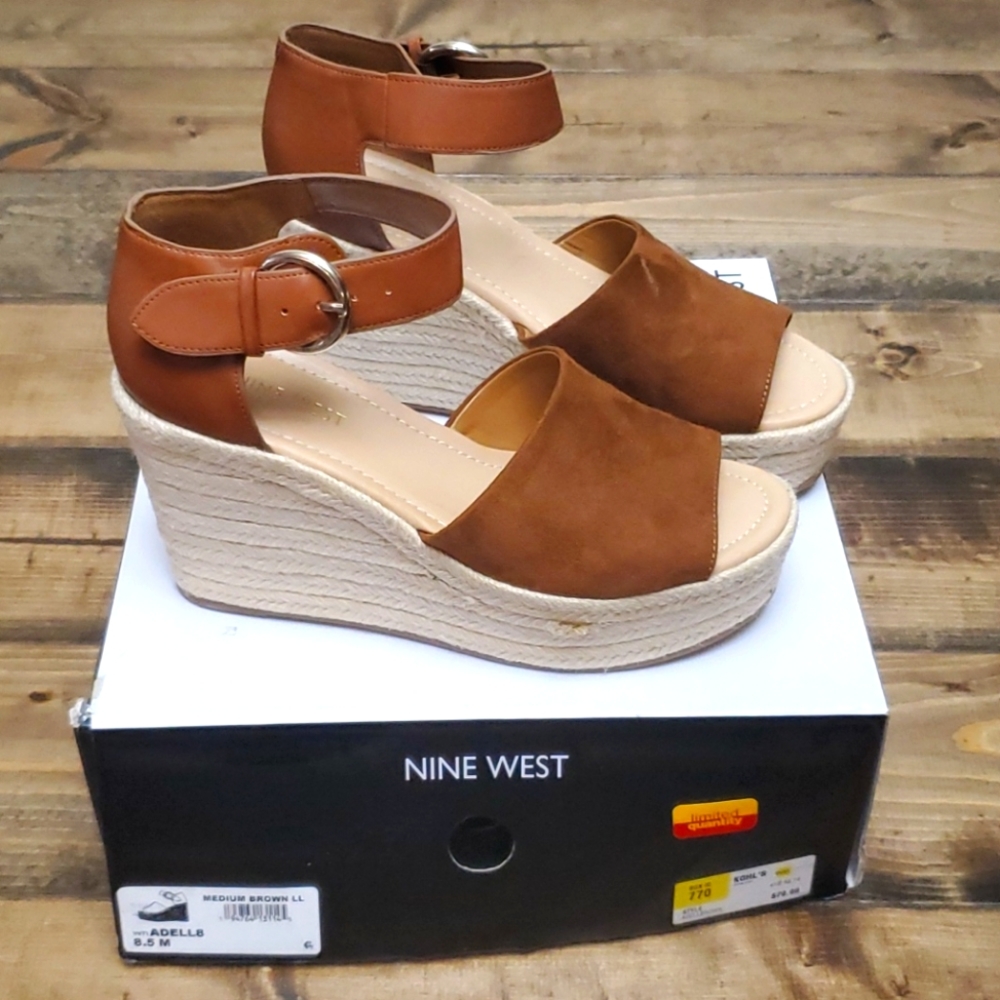 Nine West Brown Wedge Sandals 8.5